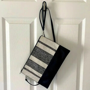 Vince Camuto Convertible crossbody to clutch/Wristlet black & white leather bag